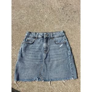 Wild Fable Skirt Women Size 0 Medium Wash Distressed Denim Mini Raw Hem Grunge